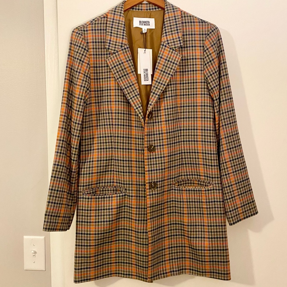 NWT Women’s BB Dakota “Prep School” Oversized Blazer in Orange Plaid